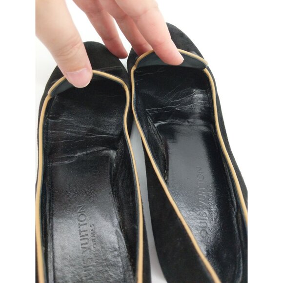 LOUIS VUITTON Womens Pump SZ 35 Leather Suede Kitten Block Heel Black Round Toe - Picture 13 of 14